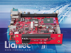 TBM-X1700 Tiny-Bus 1U Low Profile 2-Slot PCIe Extension Module on Mini-ITX EmBoard